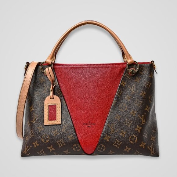 Louis Vuitton Monogram Canvas V Tote MM Zippered Pocket Leather Cherry Red/Brown - Picture 1 of 15